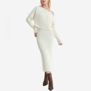 NEW Cream Ribbed Knit Dress